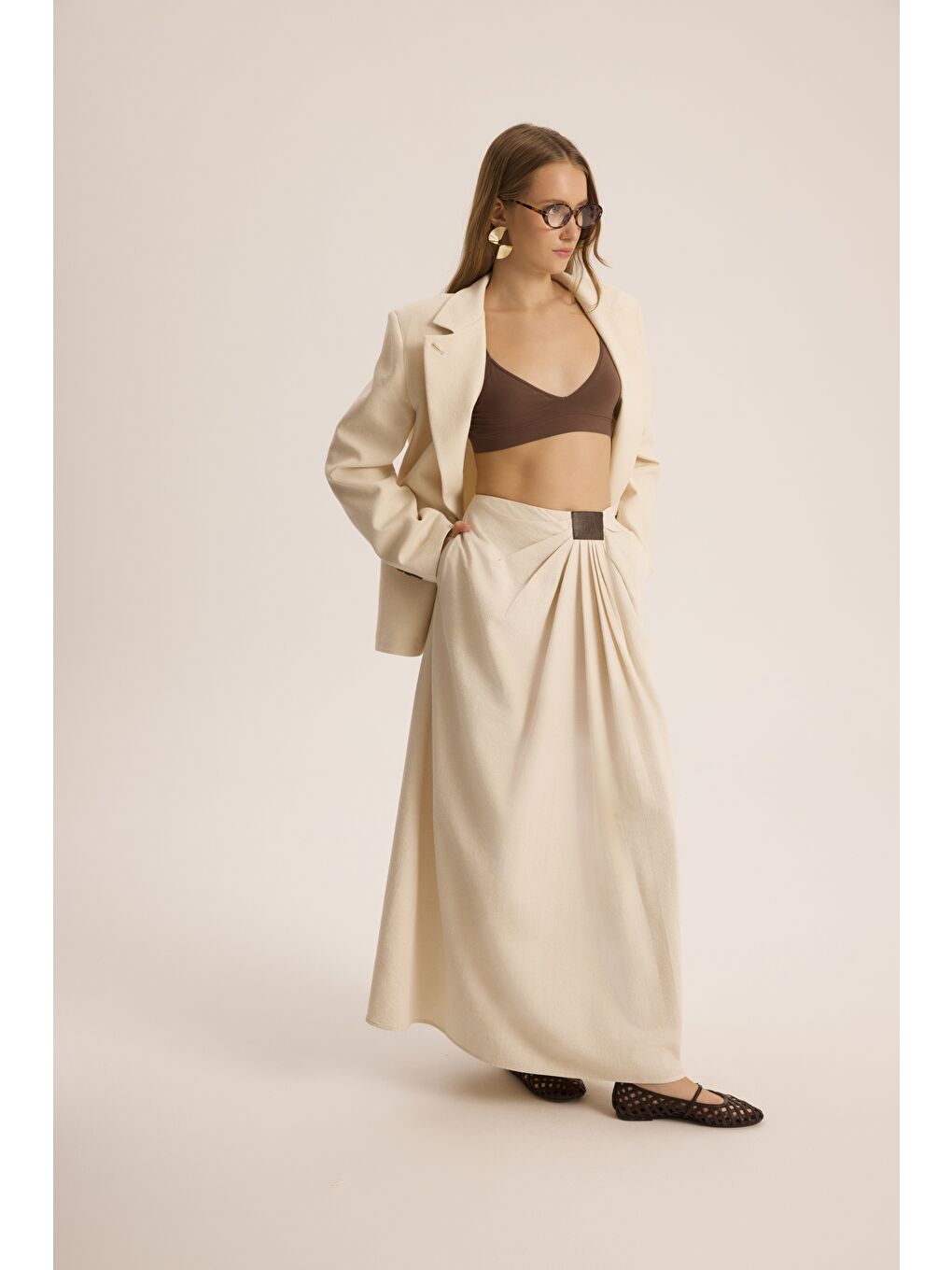 Lagoon Dik Yaka Bej Blazer-3