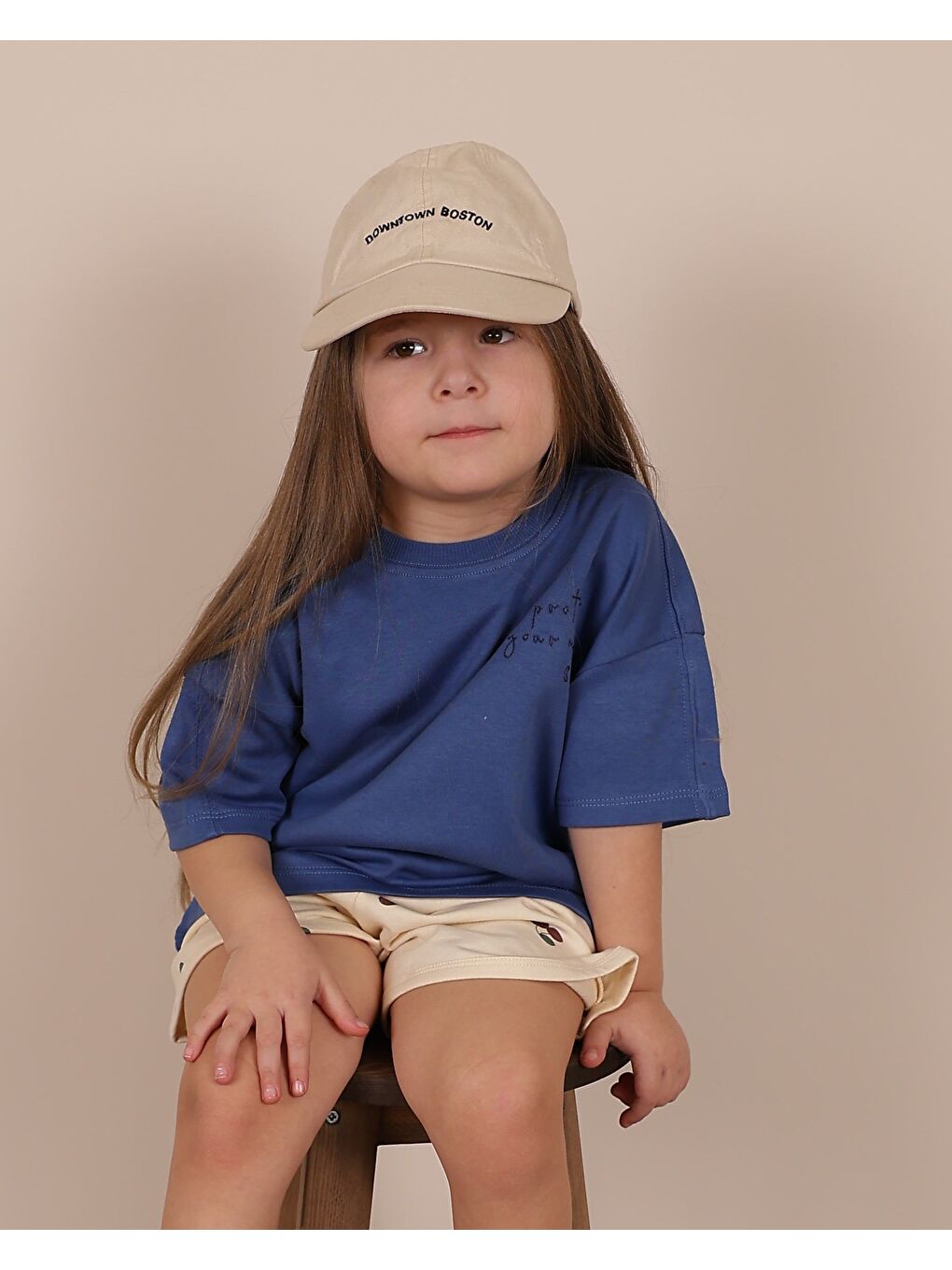 İndigo Nakışlı Oversize T-shirt