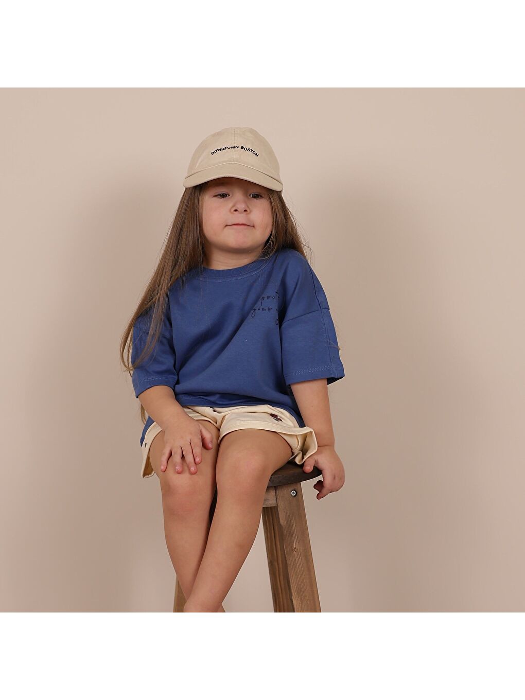 İndigo Nakışlı Oversize T-shirt-2