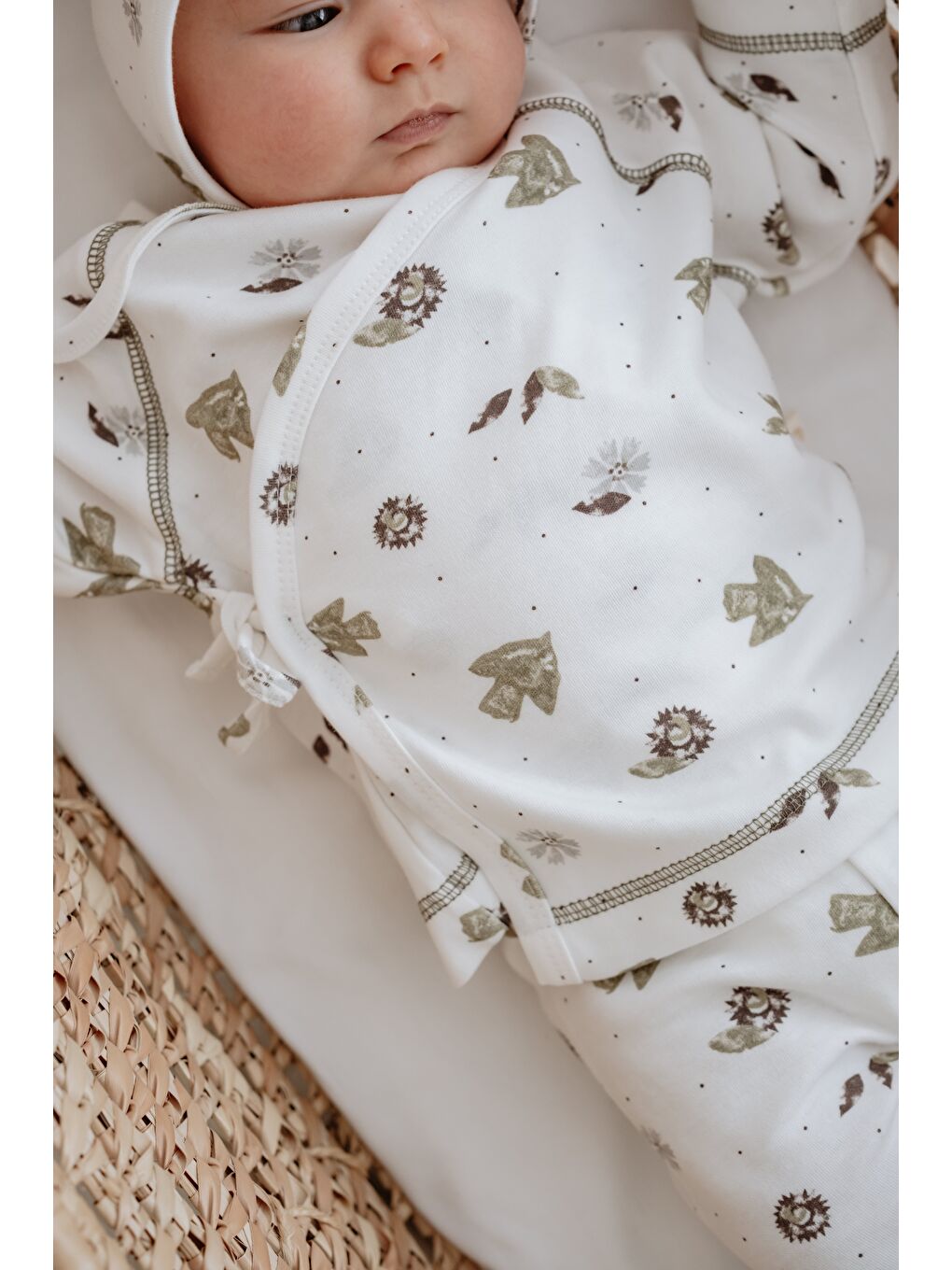 Beyaz Kuş Baskılı Pure Hug Serisi Kruvaze 3'lü Takım-8