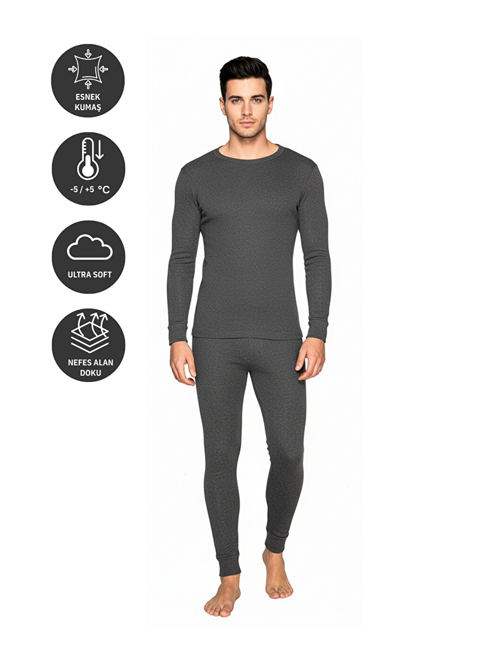 Ekru Artica Unisex Termal İçlik Set Antrasit-2