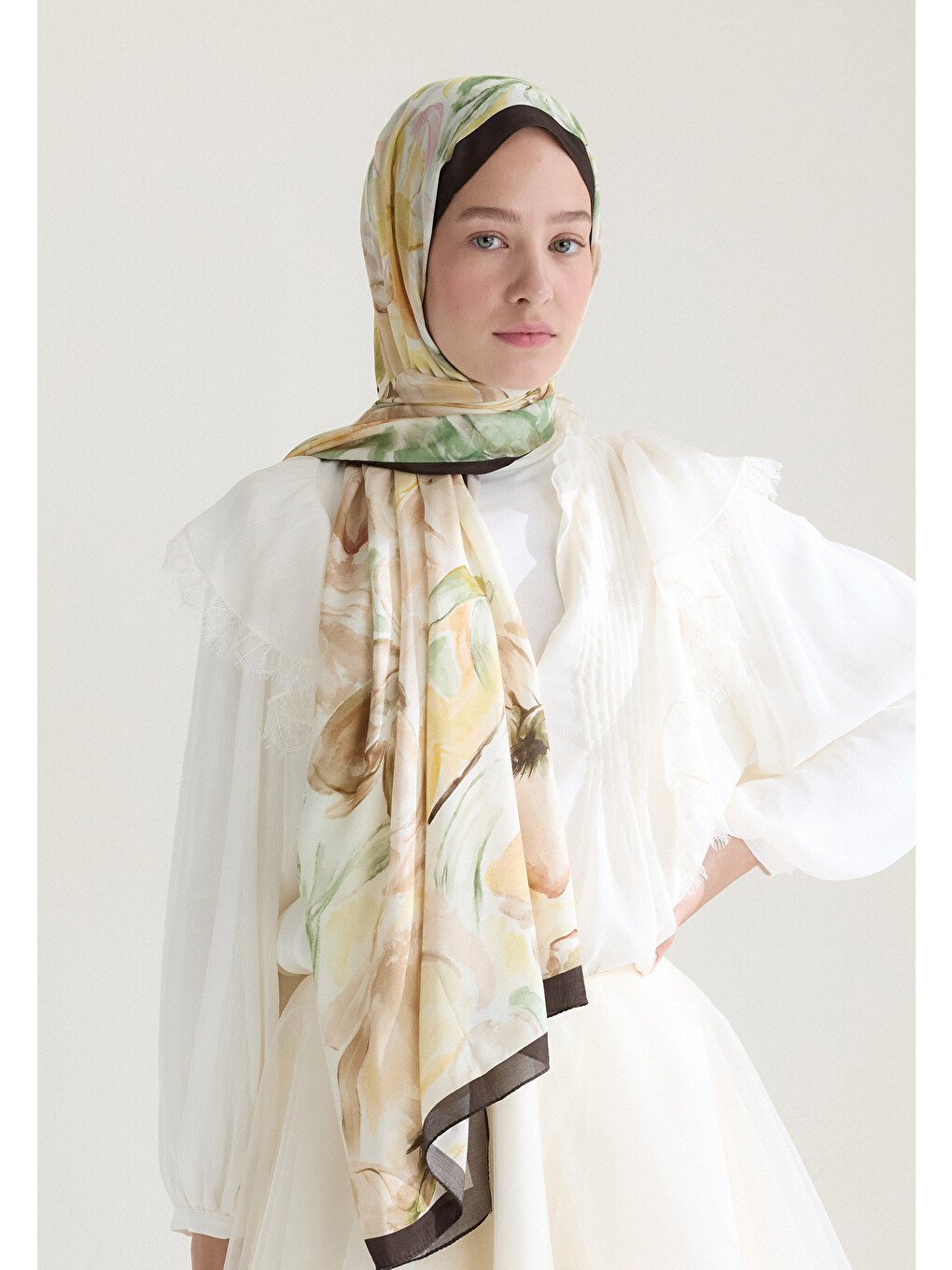 Kahverengi Soft Flora Floş Viskon Şal Kahve
