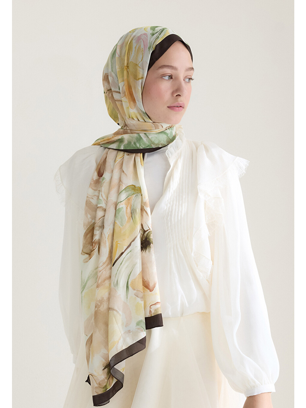 Kahverengi Soft Flora Floş Viskon Şal Kahve-1
