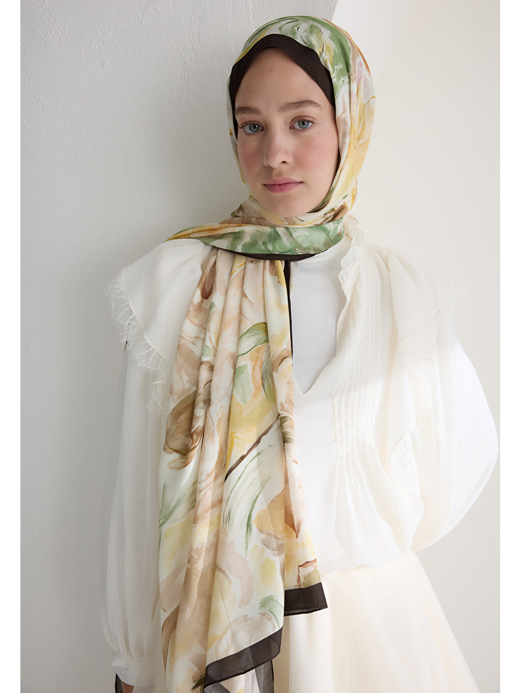 Kahverengi Soft Flora Floş Viskon Şal Kahve-3