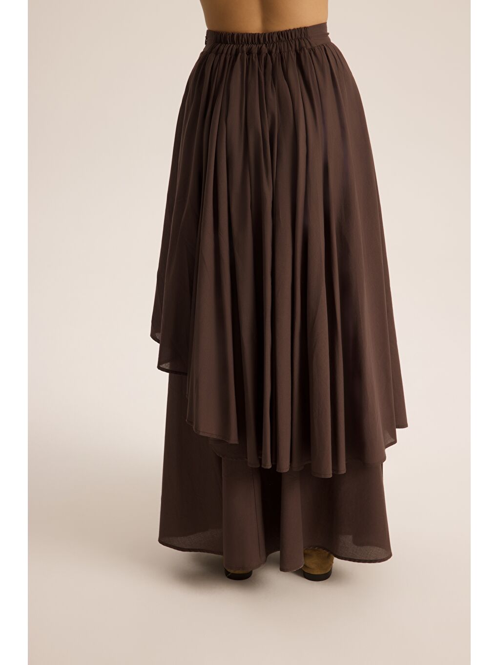 Kahverengi Kevin Çift Kat Kahve Uzun Etek-4
