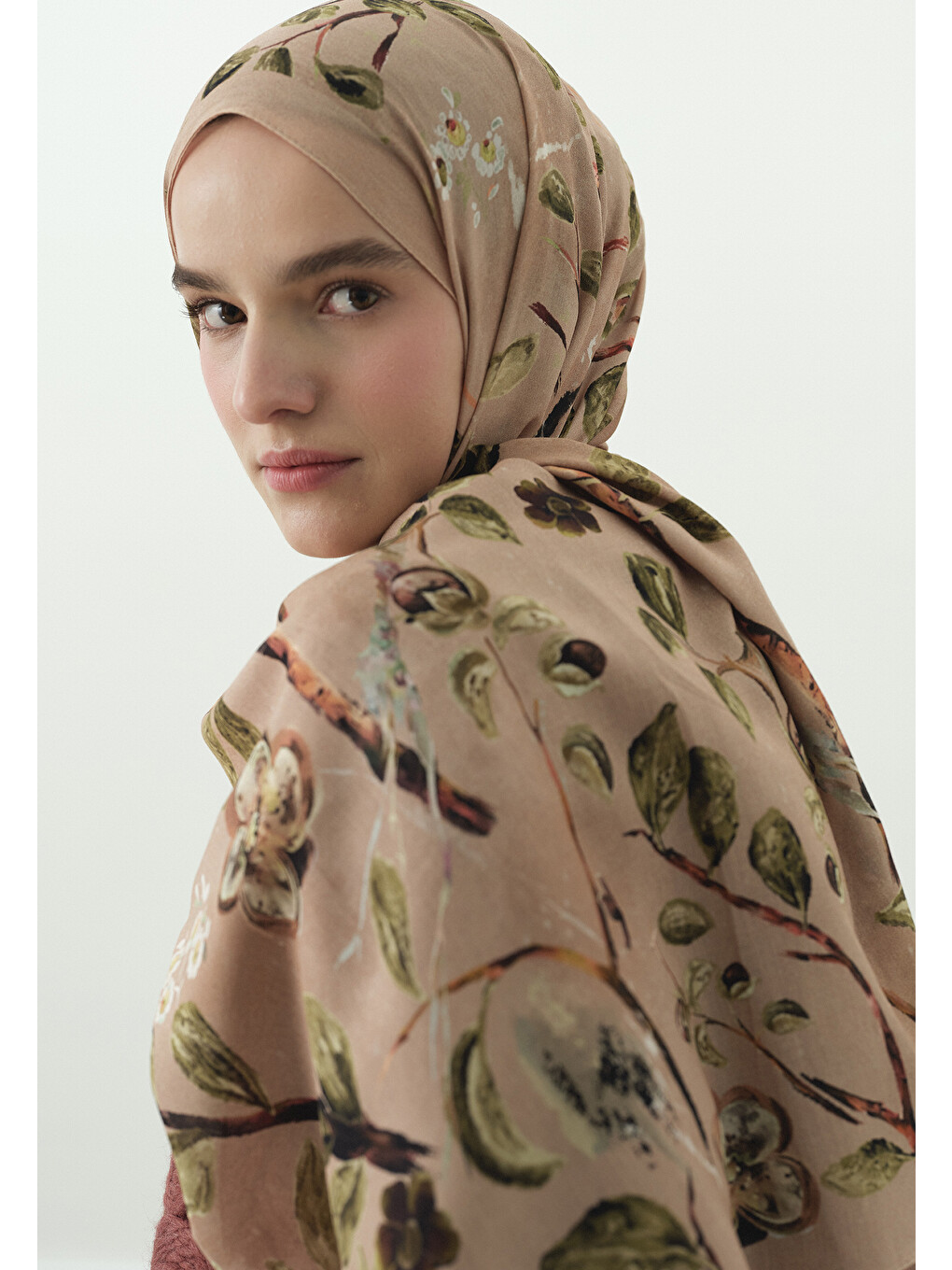 Pembe Flower Rain Desenli Pamuk Viskon Şal Somon-2