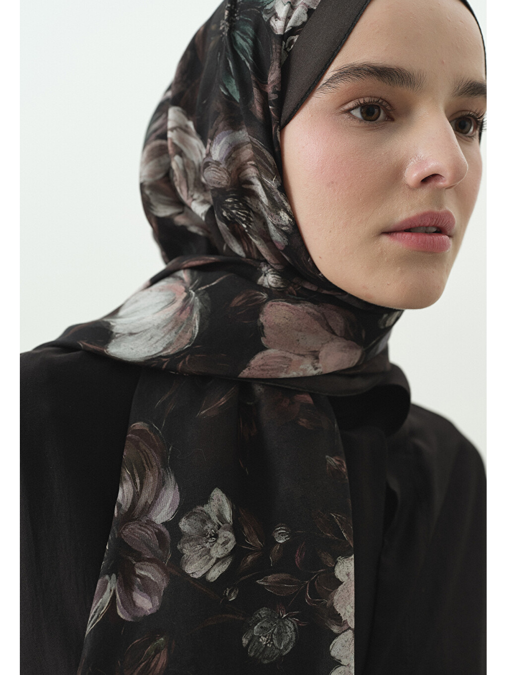 Rosine Desenli Pamuk Viskon Şal Antrasit-3