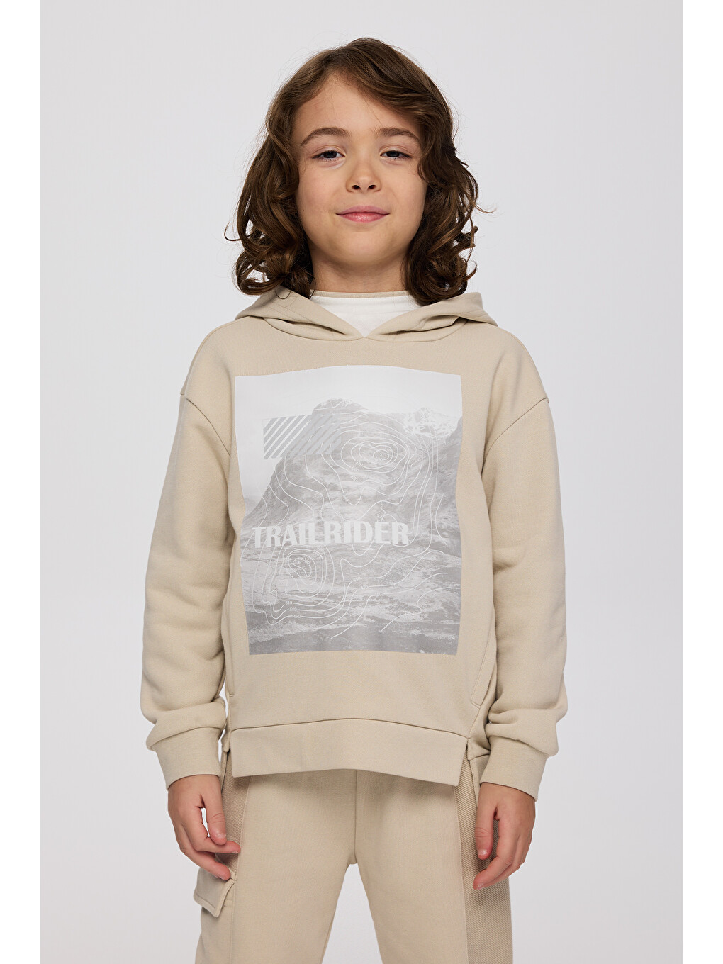 Bej Erkek Çocuk Kapüşonlu Taş Sweatshirt-6