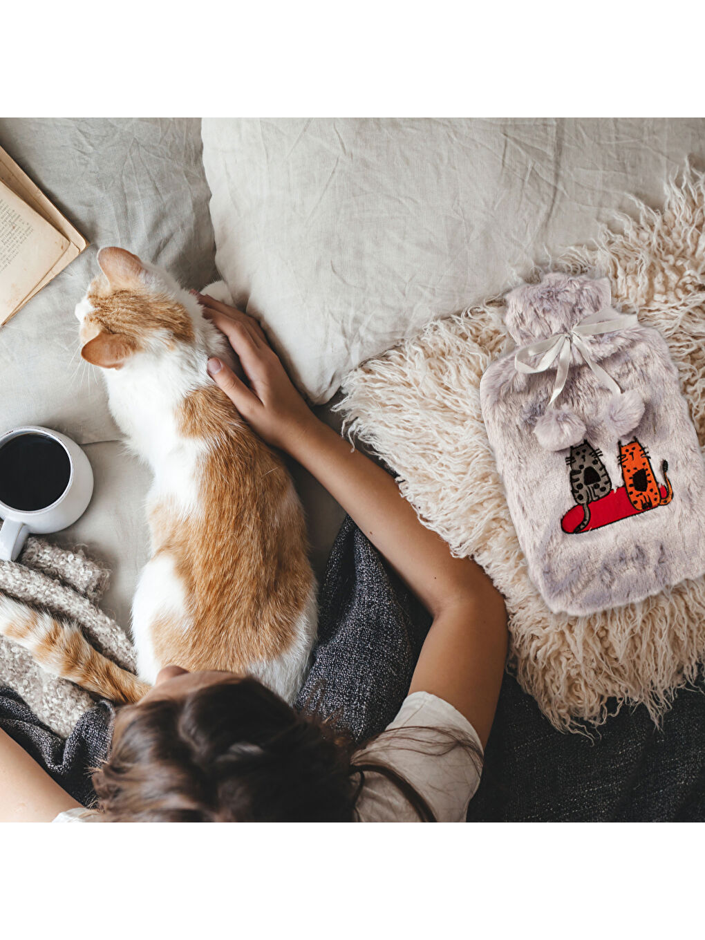 Cats Gri Pelüş Sıcak Su Torbası  Yumuşak Kılıf  2 L  Kedili Tasarım  20x35  Su Sızdırmaz-7
