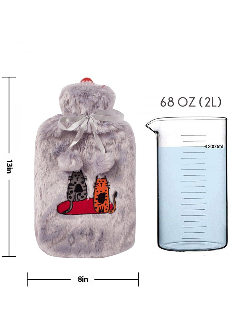 Cats Gri Pelüş Sıcak Su Torbası  Yumuşak Kılıf  2 L  Kedili Tasarım  20x35  Su Sızdırmaz-8