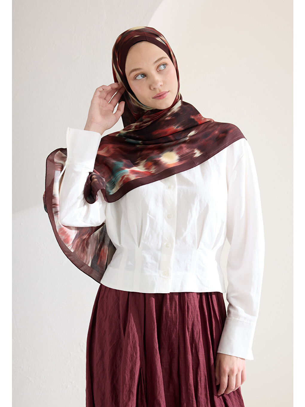 Sweet Peony Floş Viskon Şal Koyu Bordo