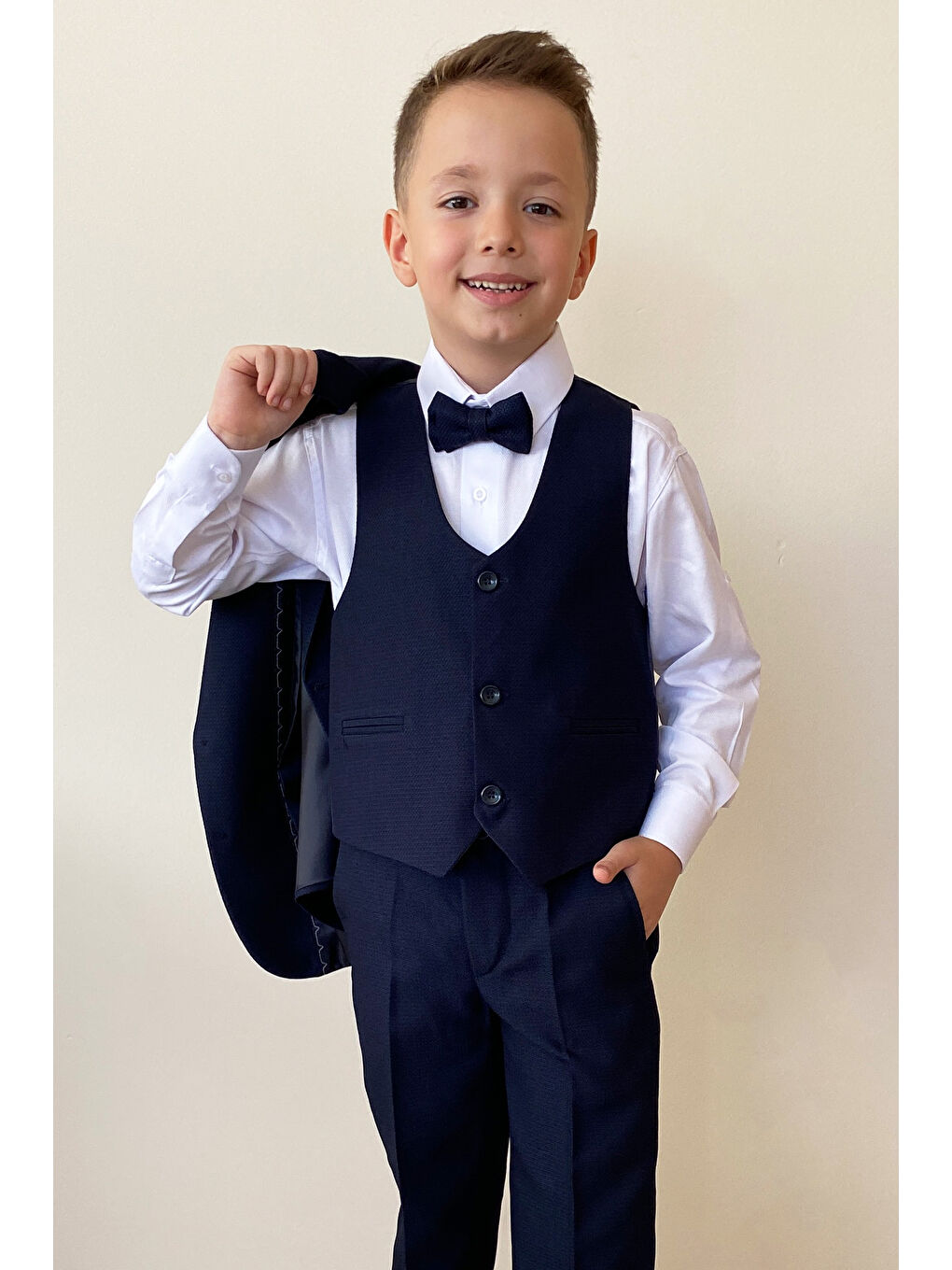 Lacivert Erkek Çocuk Papyonlu Yelekli Takım Elbise TE.4000YY-11