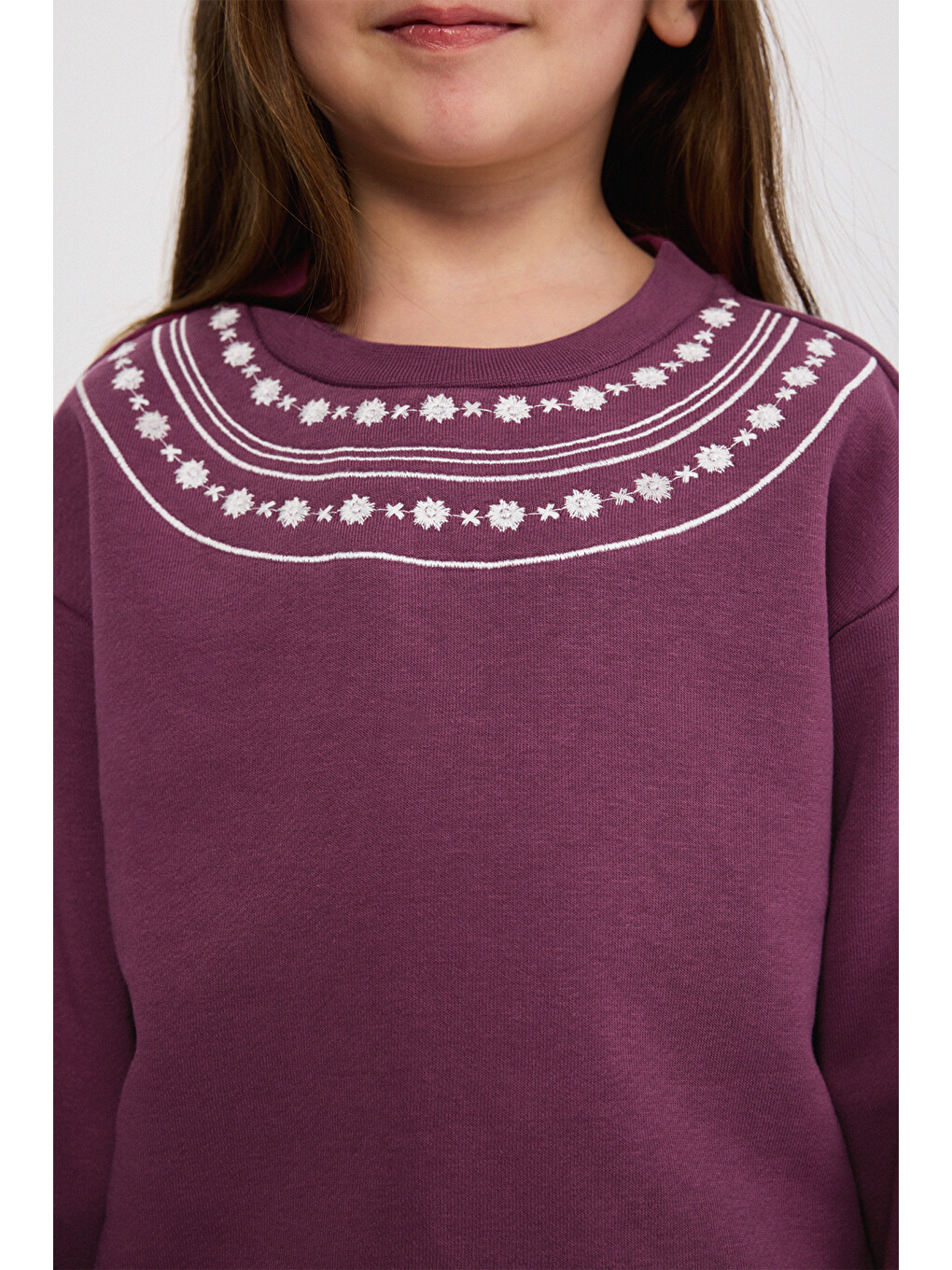 Kız Çocuk Nakışlı Mürdüm Sweatshirt-1