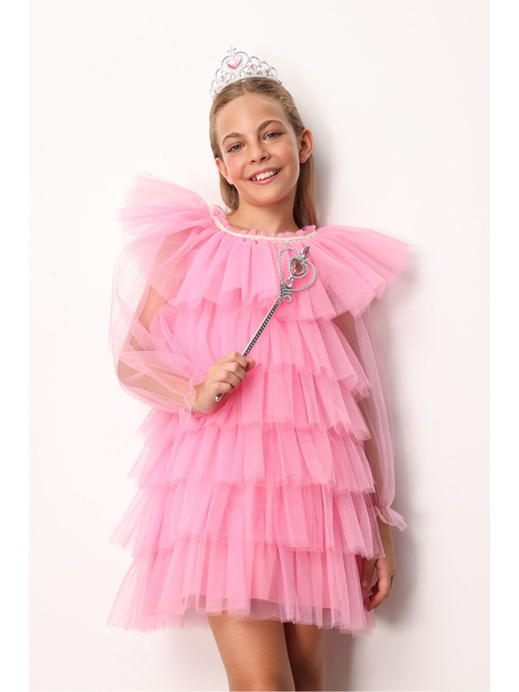 Fuşya Kat Kat Kız Çocuk Tül Elbise - Laura-2