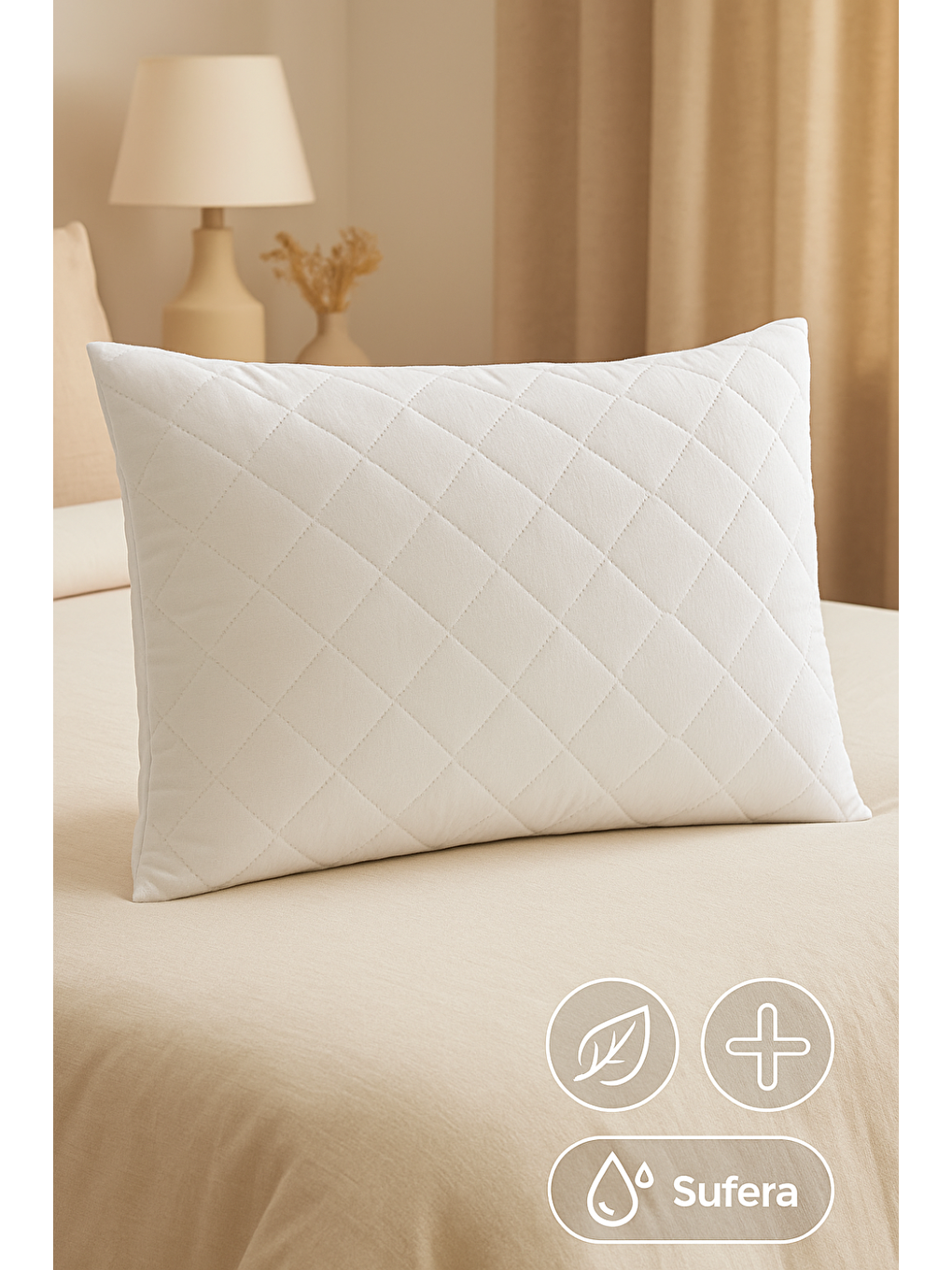 Beyaz 2’li 50x70 cm Fermuarlı Kapitoneli Su Geçirmez Yastık Alezi-6