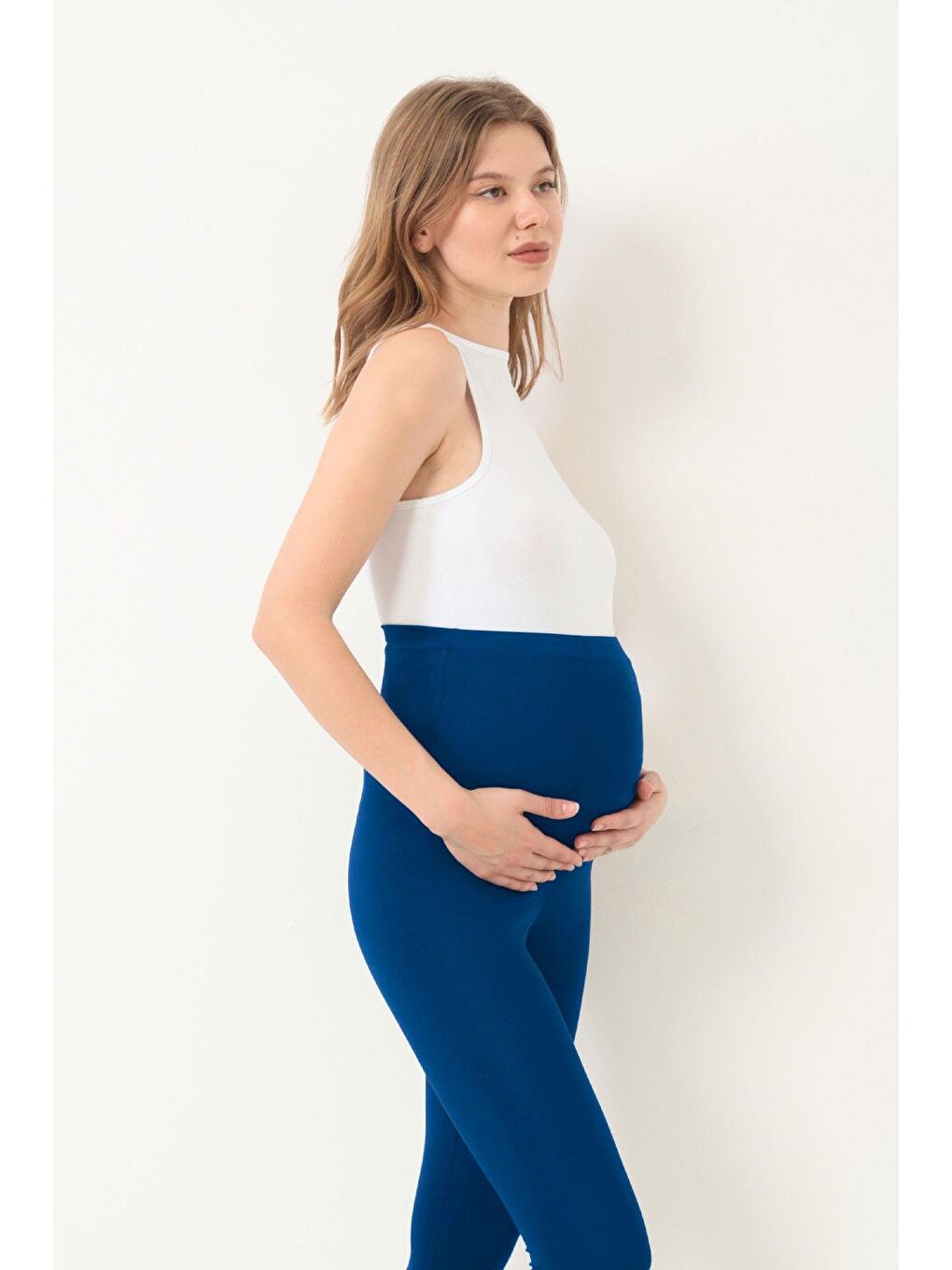 Lacivert Esnek Yüksek Bel Hamile Tayt-4