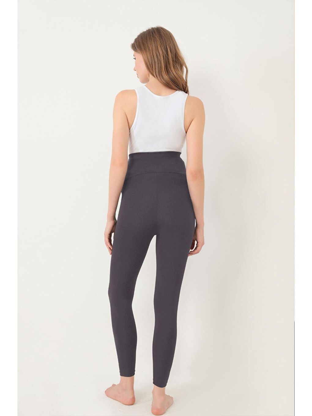 Gri Füme Esnek Yüksek Bel Hamile Tayt-1