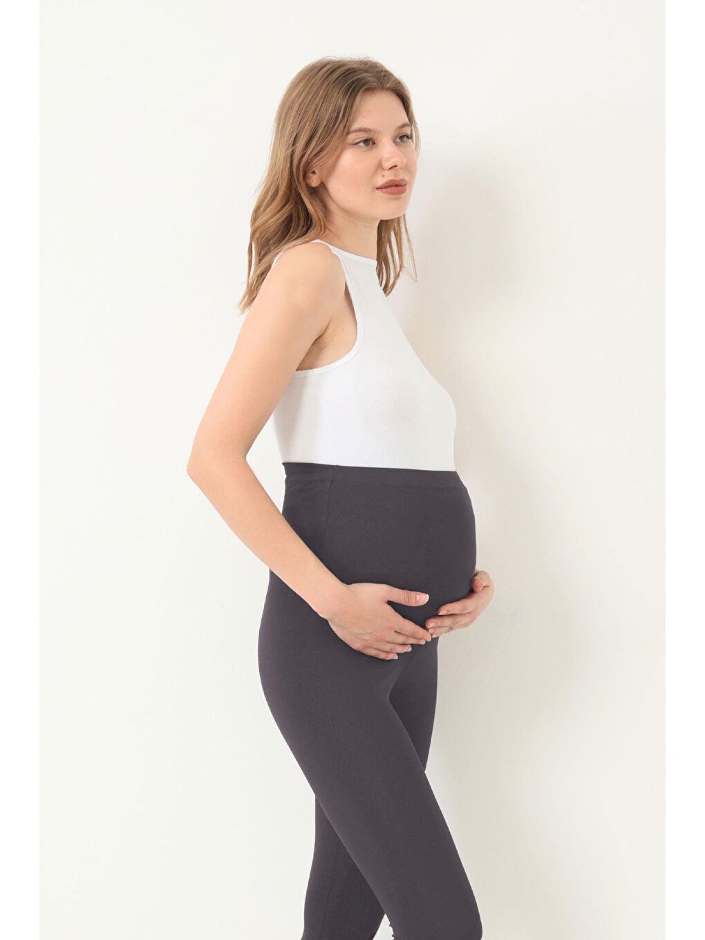 Gri Füme Esnek Yüksek Bel Hamile Tayt-2