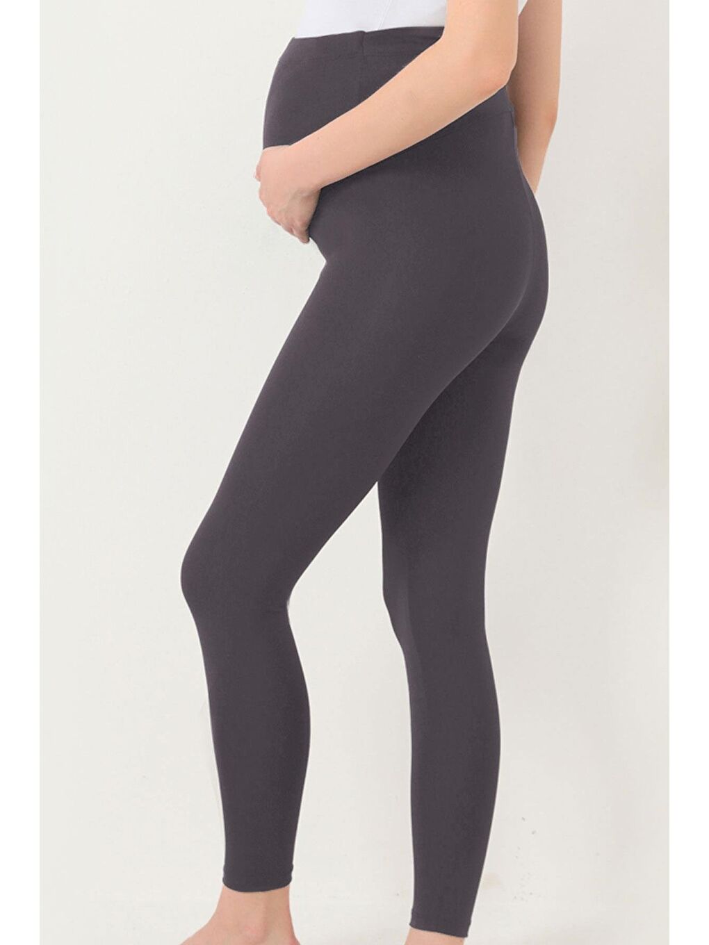 Gri Füme Esnek Yüksek Bel Hamile Tayt-3
