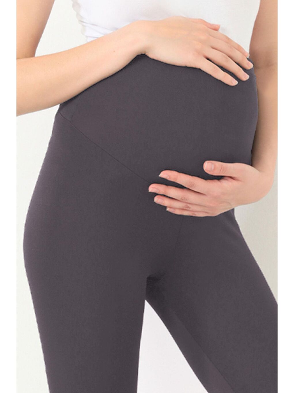 Gri Füme Esnek Yüksek Bel Hamile Tayt-4