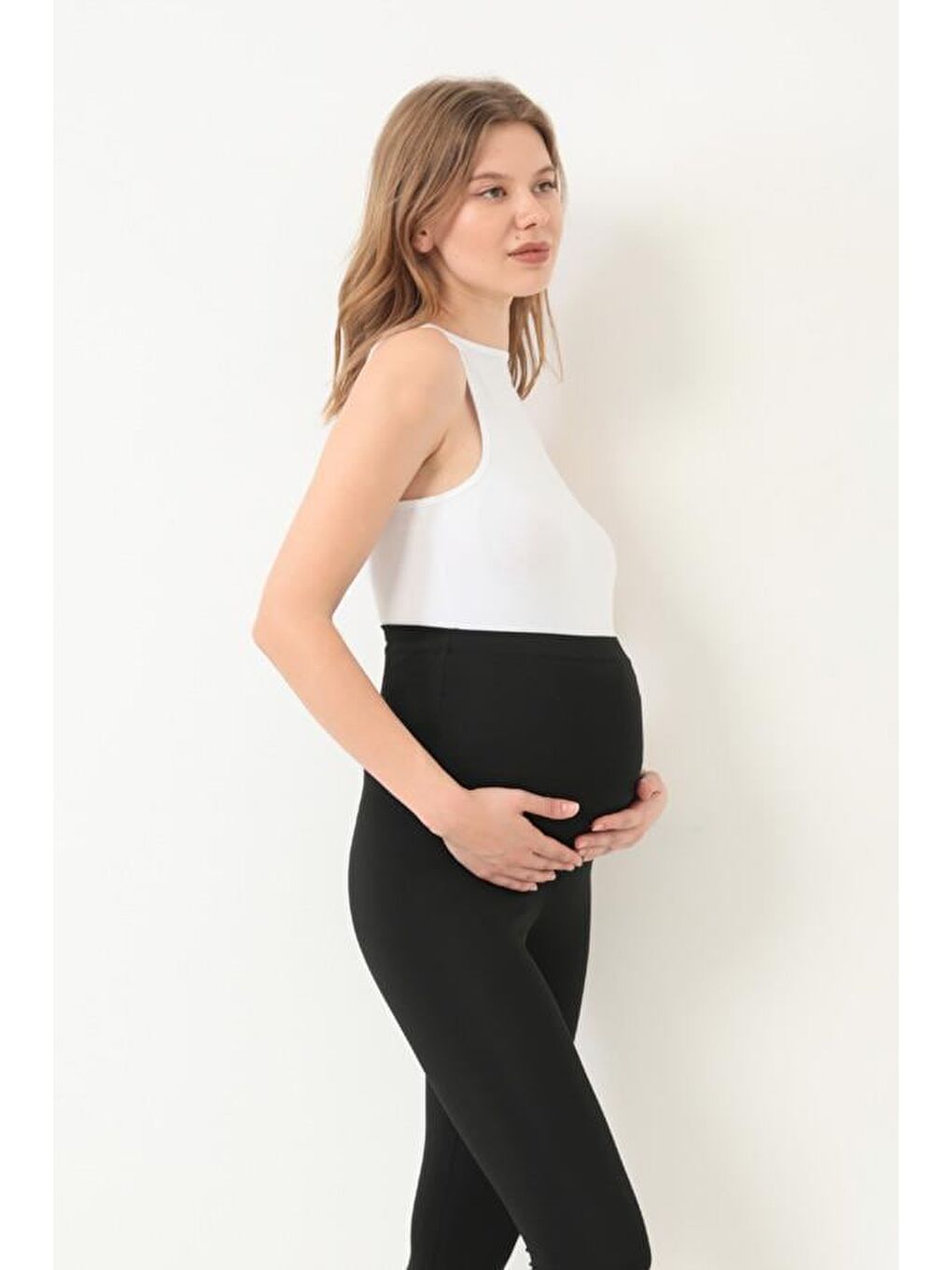 Siyah Esnek Yüksek Bel Hamile Tayt-4