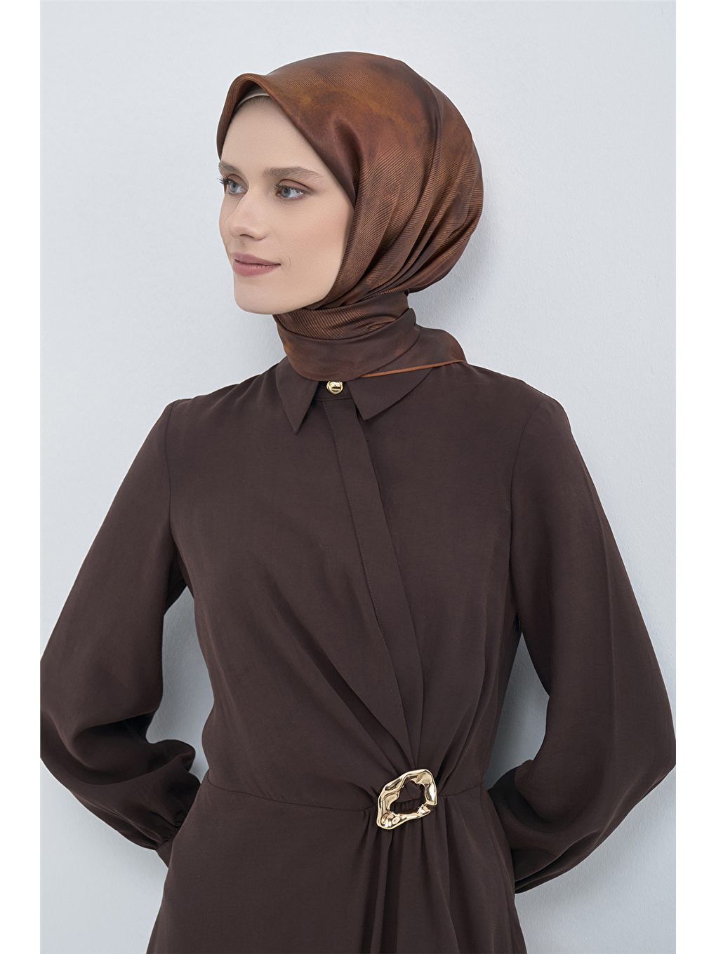 Kahverengi Saf İpek Sura Eşarp 9501d 06