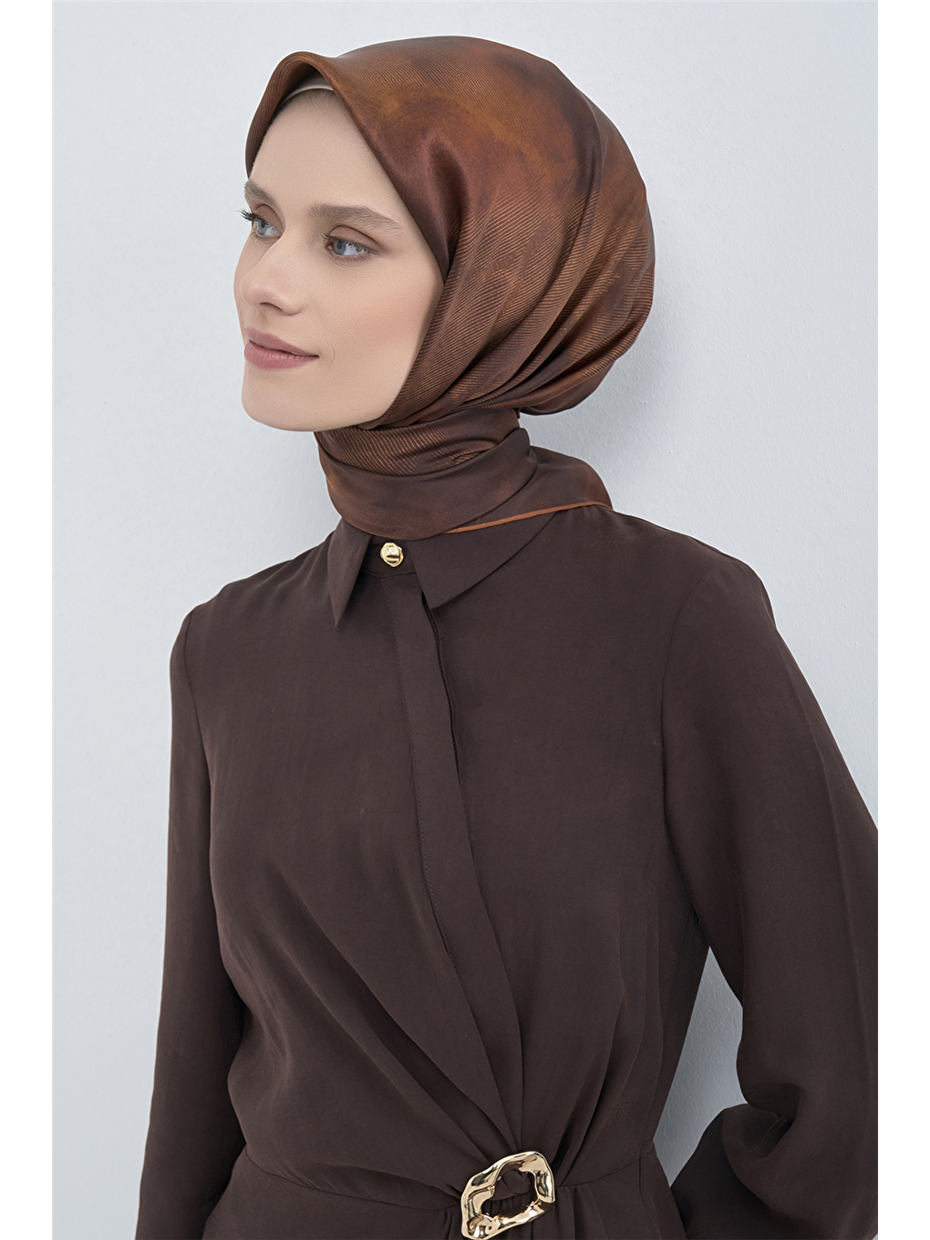 Kahverengi Saf İpek Sura Eşarp 9501d 06-1