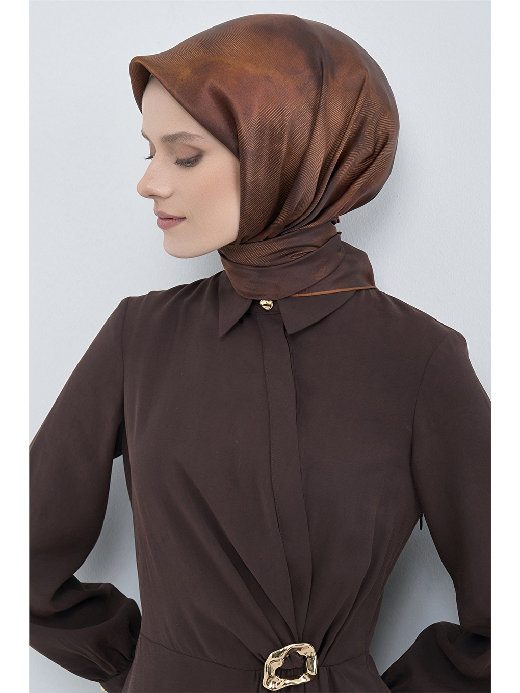 Kahverengi Saf İpek Sura Eşarp 9501d 06-2
