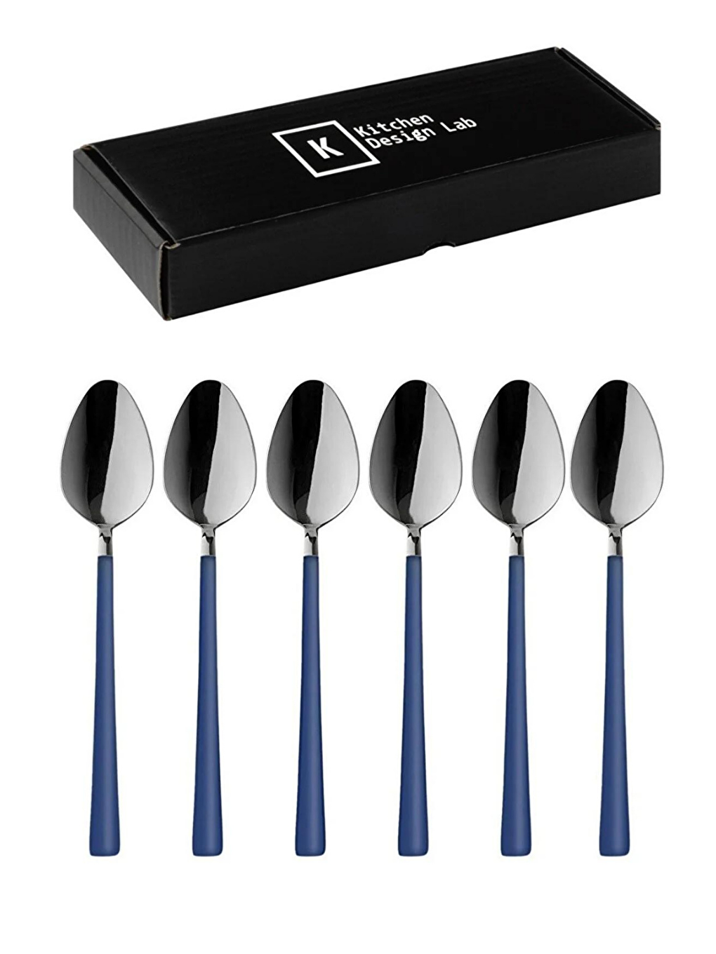 12 Adet Parlak Gümüş Mavi Tatlı Meyve Kaşık Çatal Takımı-4