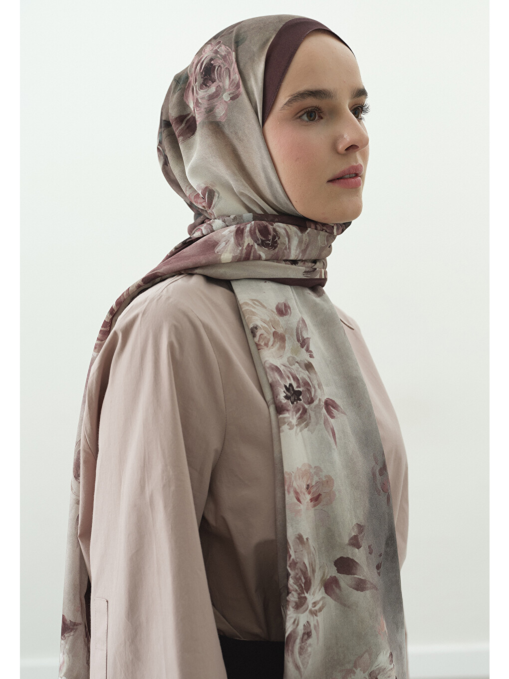 Pembe Marielle Desenli Pamuk Viskon Şal Gülkurusu-5