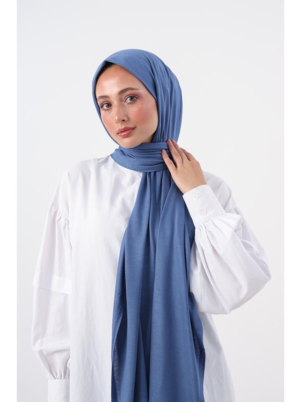 Mavi Pamuk Viskon Karışımlı Penye Şal-1