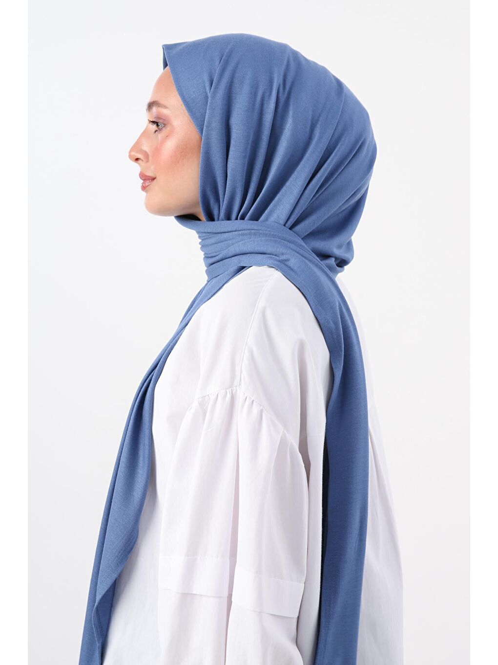 Mavi Pamuk Viskon Karışımlı Penye Şal-2