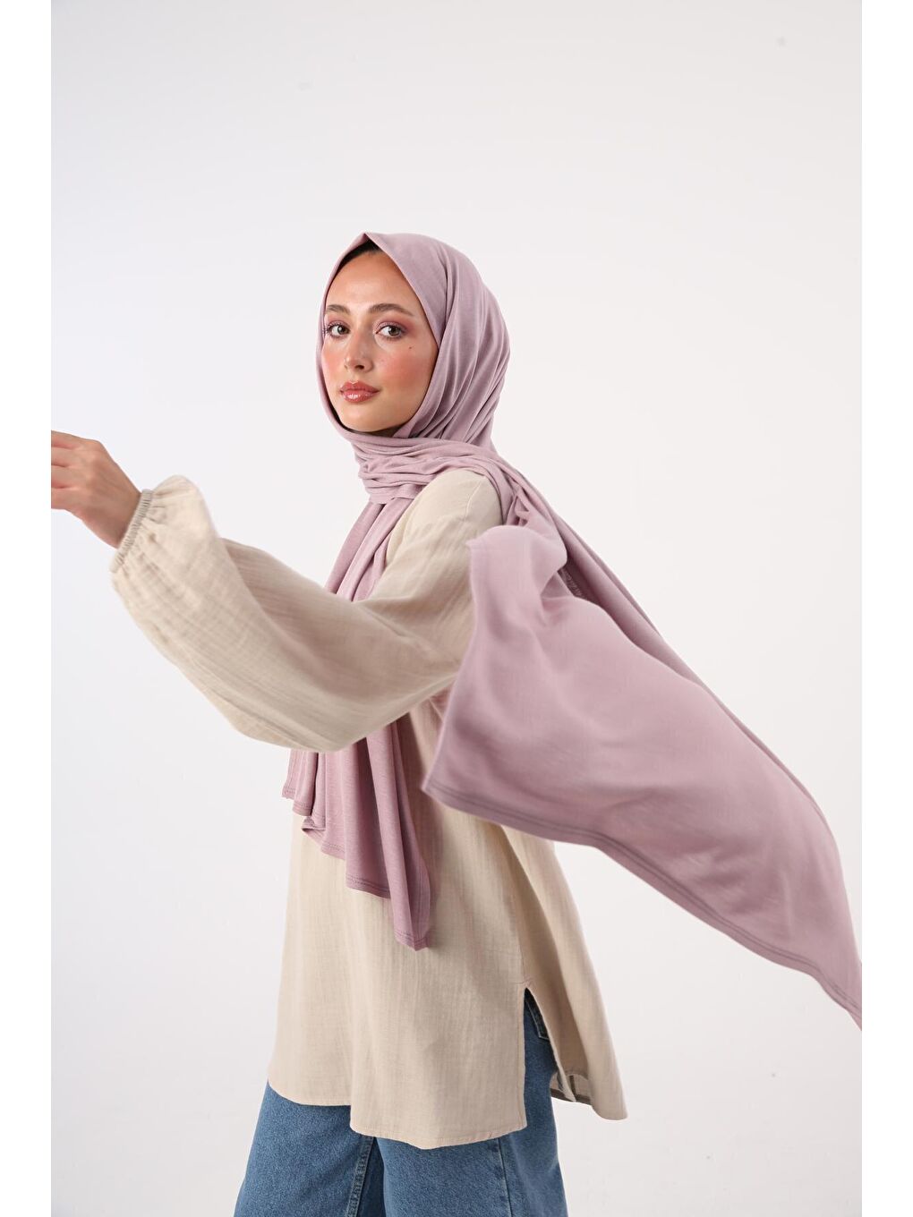 Pembe Gül Kurusu Pamuk Viskon Karışımlı Penye Şal