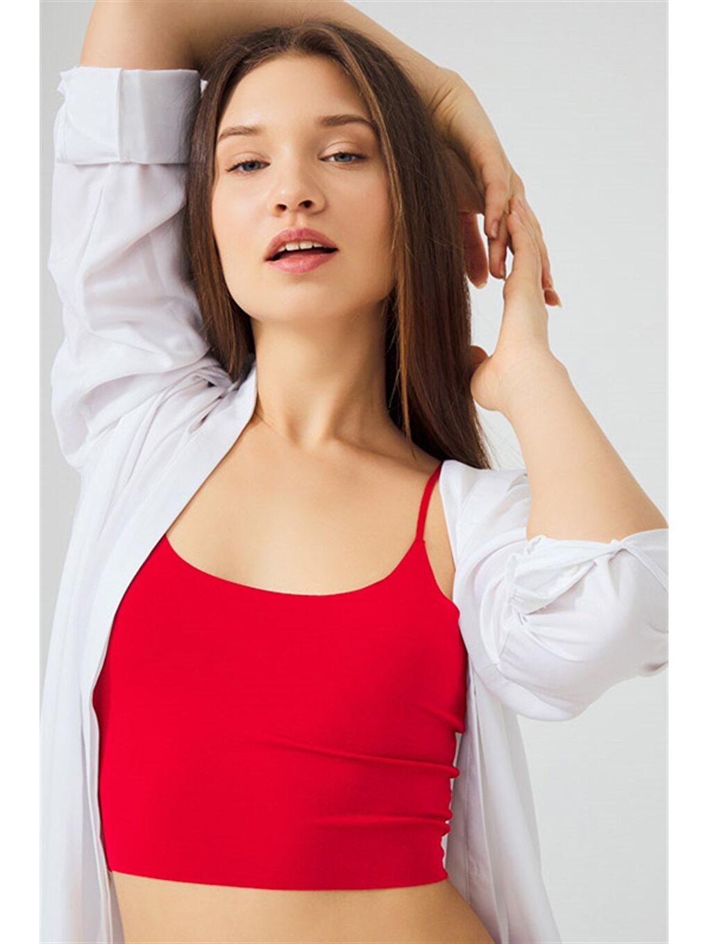 Kırmızı Ayarlanabilir İnce Askılı Lazer Kesim Kadın Büstiyer-3
