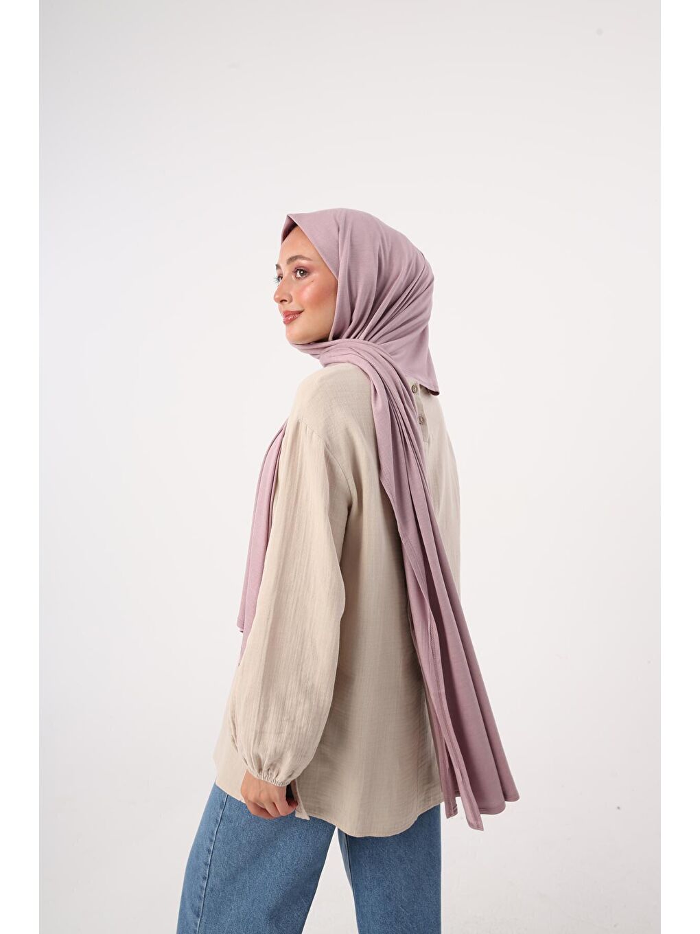 Pembe Gül Kurusu Pamuk Viskon Karışımlı Penye Şal-1