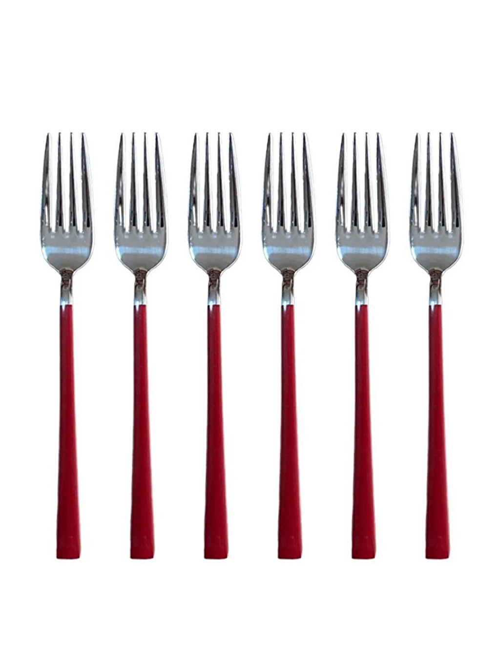 Parlak Gümüş Kırmızı Tatlı Çatal ve Kaşık Seti12 Adet Kahvaltı Pasta Tatlı Çatal Kaşık Seti-1