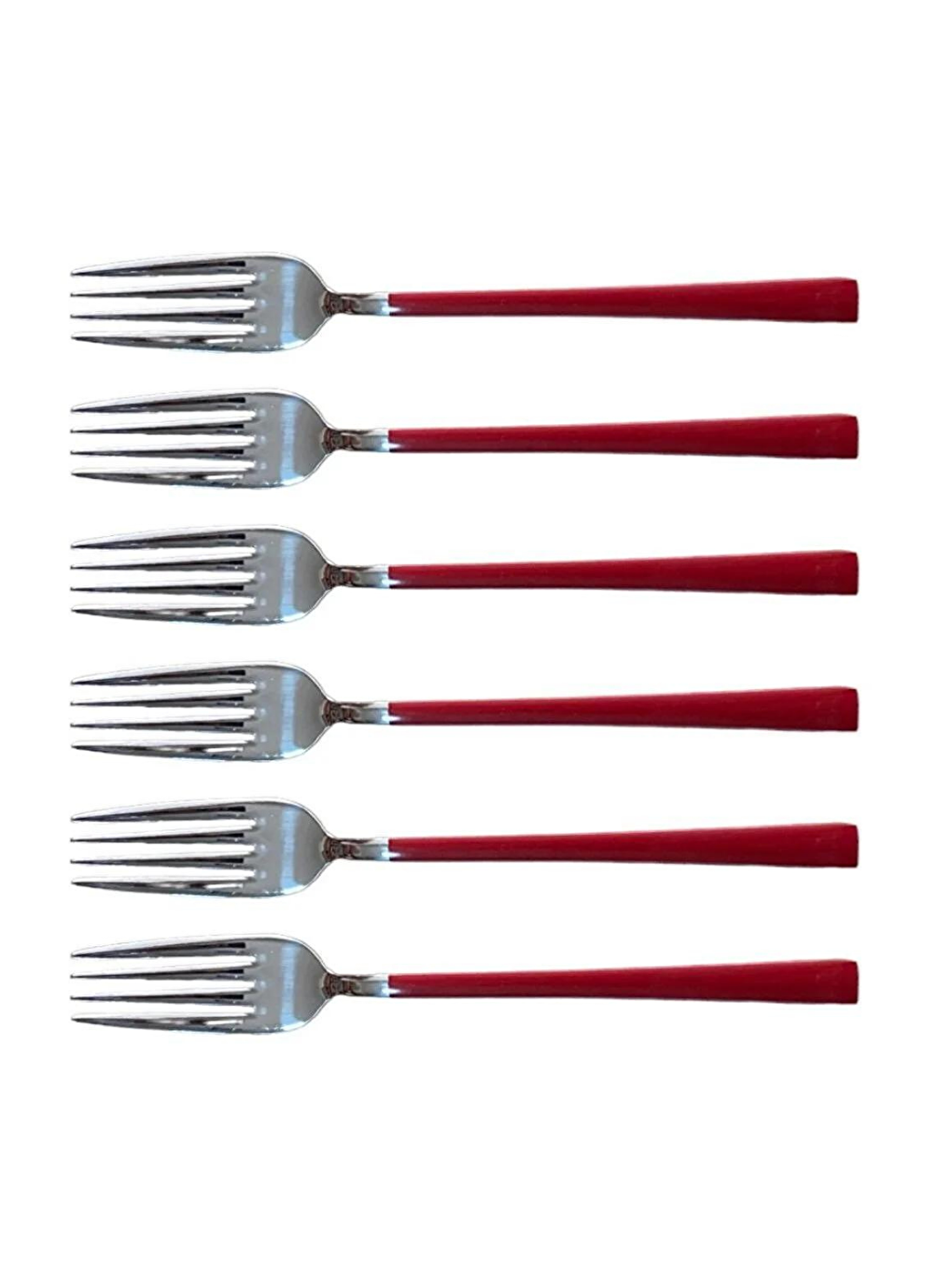 Parlak Gümüş Kırmızı Tatlı Çatal ve Kaşık Seti12 Adet Kahvaltı Pasta Tatlı Çatal Kaşık Seti-3