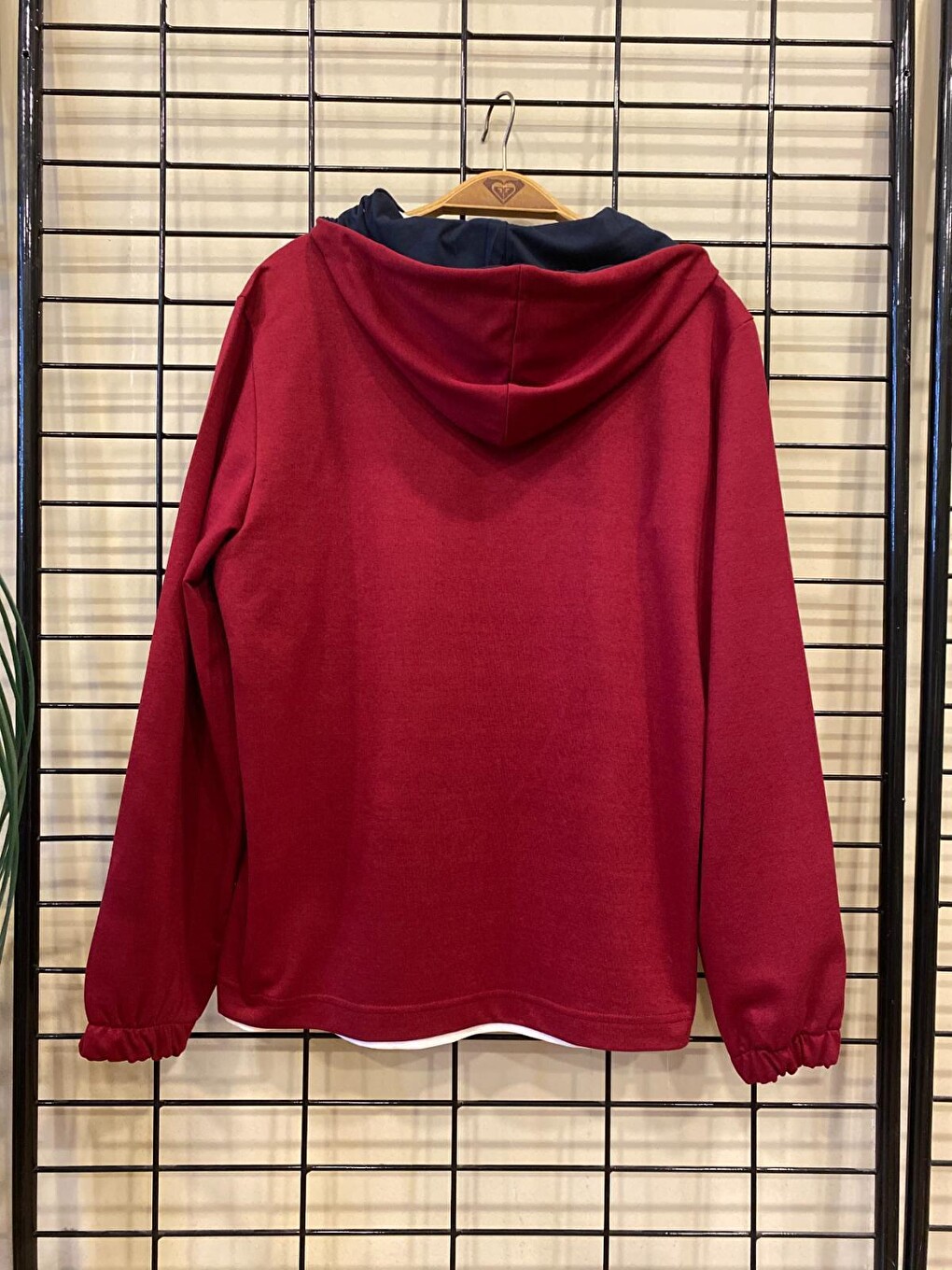 Bordo Erkek Kapüşonlu Yarım Fermuarlı İnce Hoodie Spr 20k52-3
