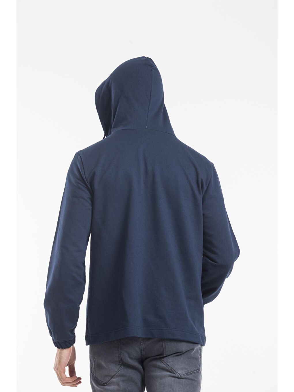 Lacivert Kapüşonlu Yarım Fermuarlı İnce Erkek Hoodie SPR 20K52-4