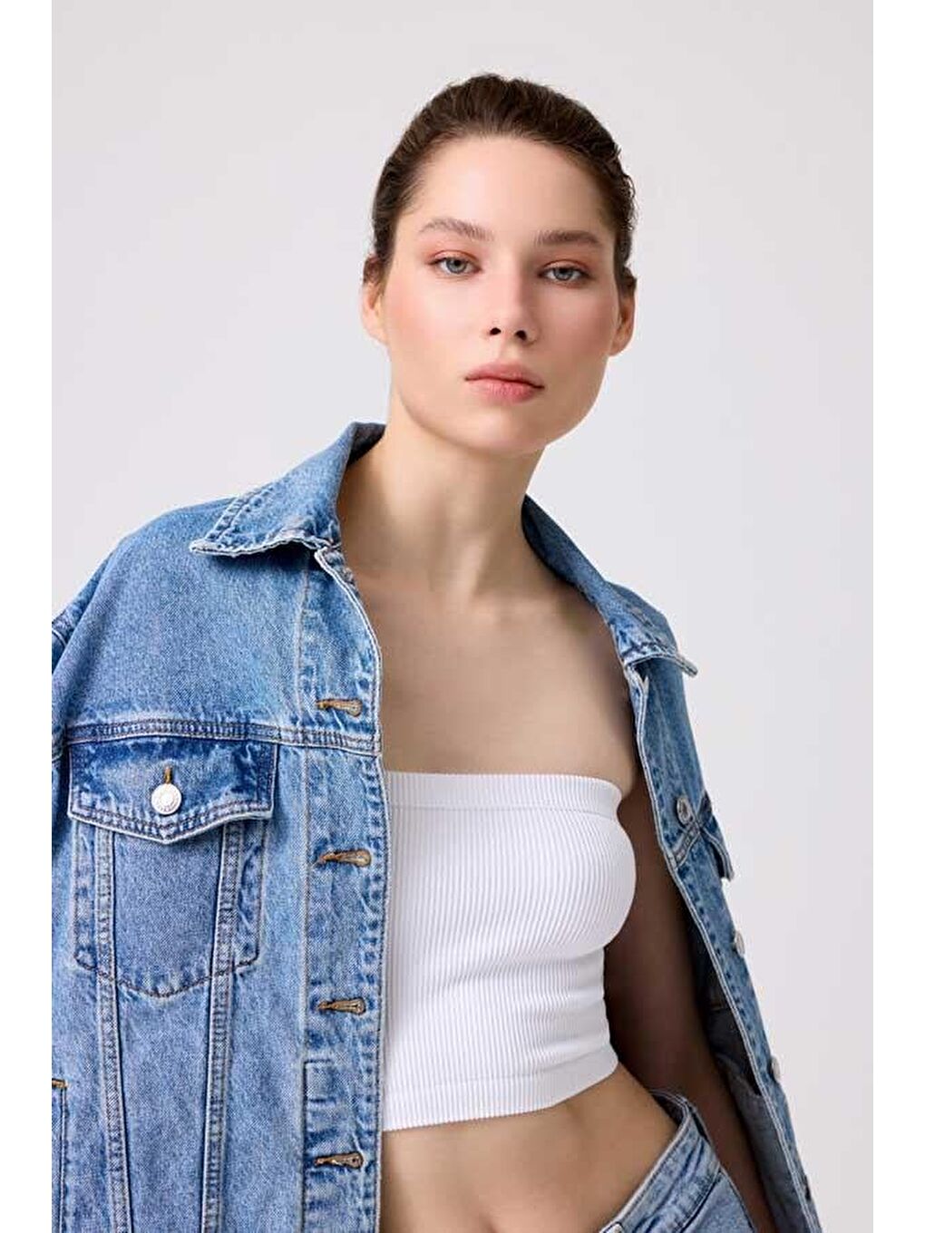 Premium - Kadın Beyaz Seamless Straplez Crop Top Büstiyer