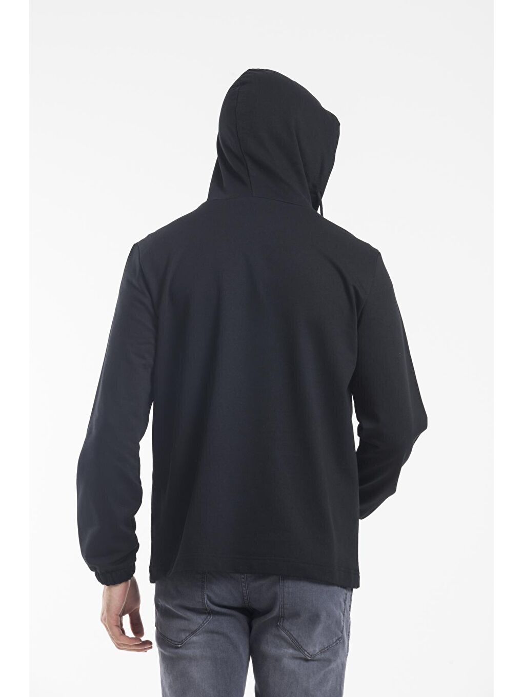 Siyah Kapüşonlu Yarım Fermuarlı İnce Erkek Hoodie SPR 20K52-4