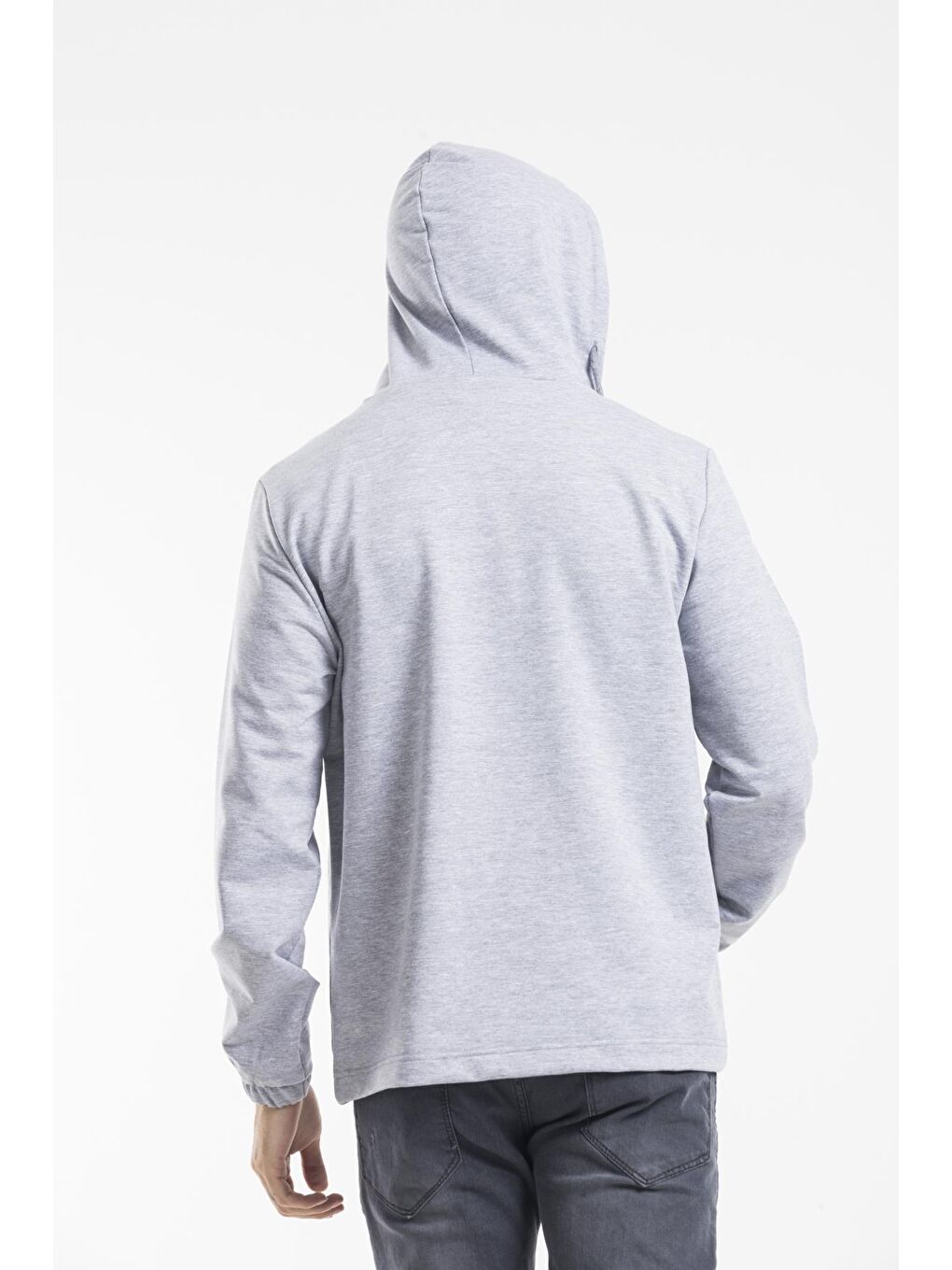 Gri Kapüşonlu Yarım Fermuarlı İnce Erkek Hoodie SPR 20K52-4