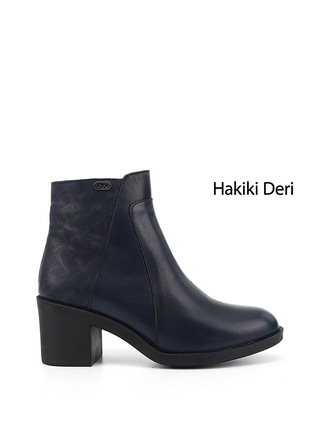 Kadın Açık Lacivert Fermuarlı Kalın Topuklu Hakiki Deri Bot