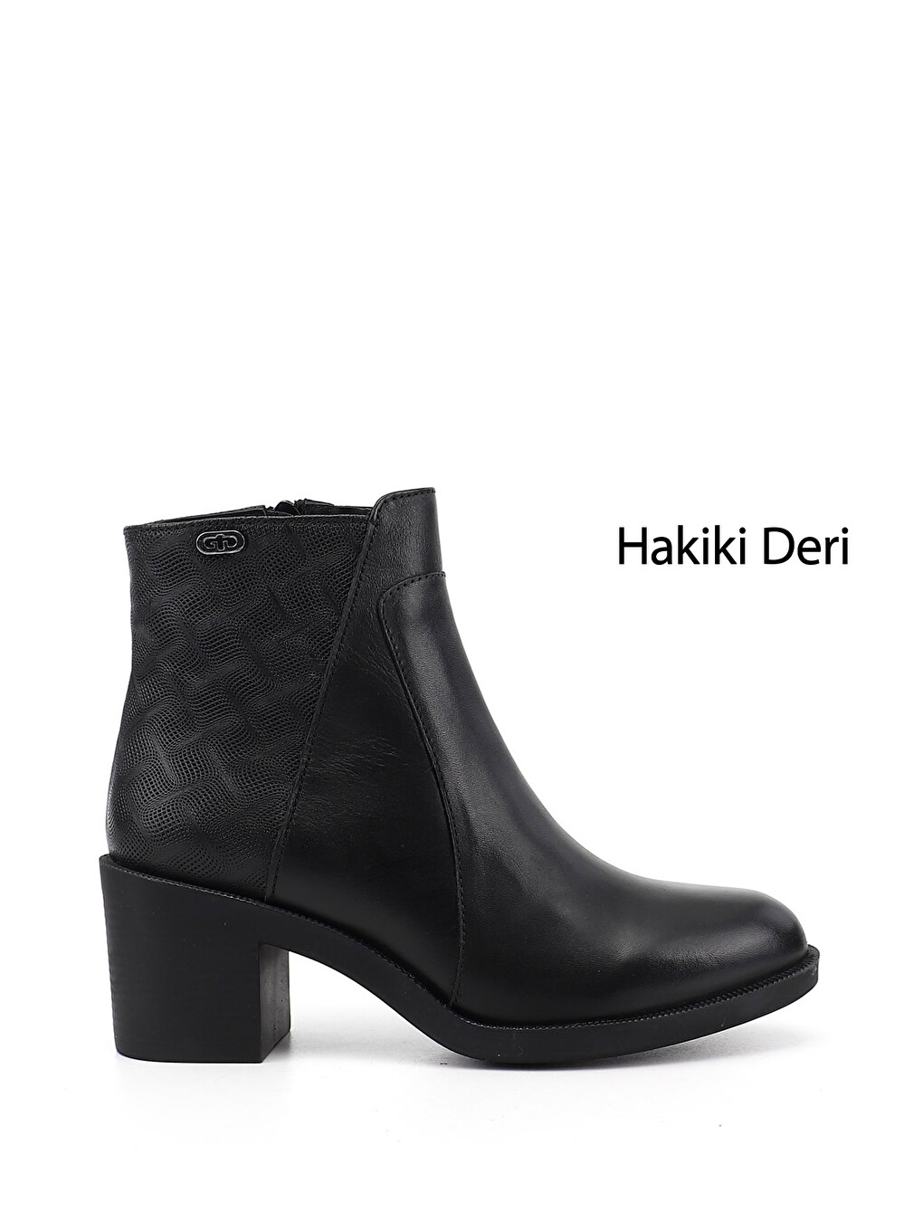 Kadın Siyah Fermuarlı Kalın Topuklu Hakiki Deri Bot
