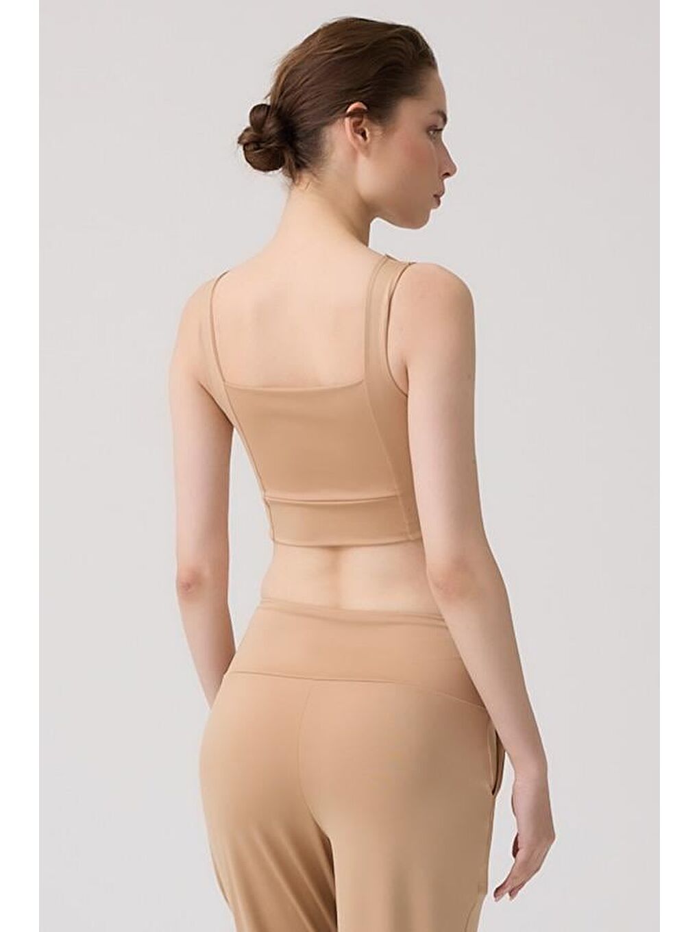 Bej Kare Yaka Crop Top Büstiyer-2