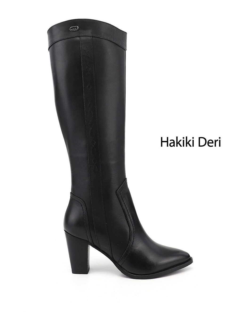 Siyah Kadın SİYAH Sivri Burun Kalın Topuklu Hakiki Deri Çizme