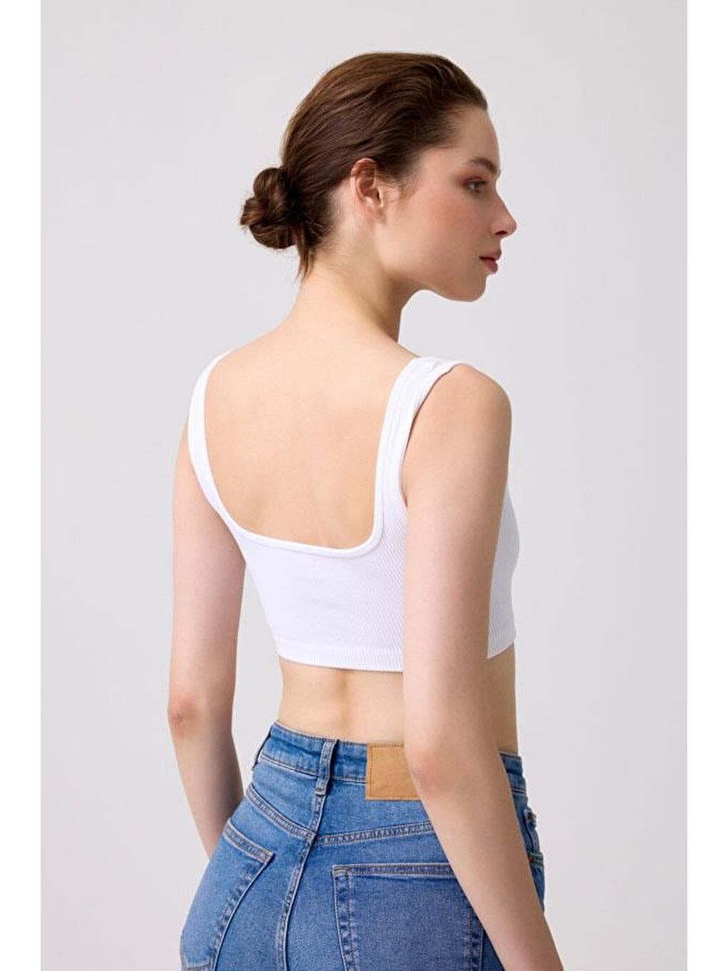 Premium - Kadın Beyaz Seamless Kare Yaka Crop Top Büstiyer-2