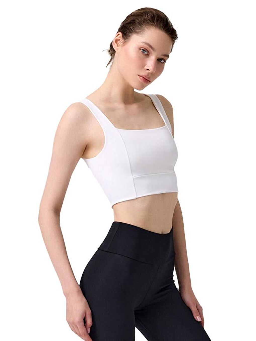Ekru Krem Kare Yaka Crop Top Büstiyer
