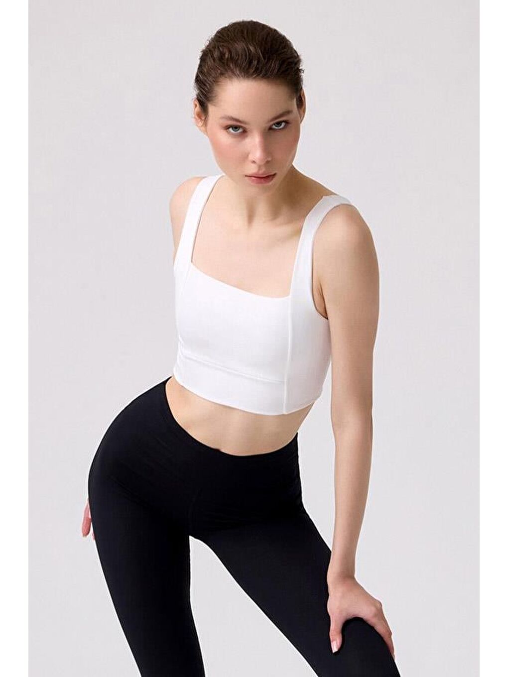 Ekru Krem Kare Yaka Crop Top Büstiyer-3