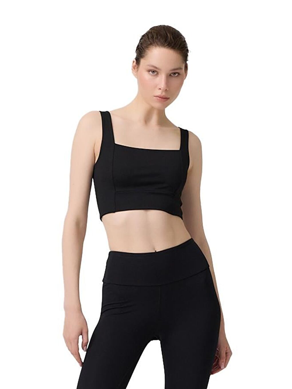 Siyah Kare Yaka Crop Top Büstiyer